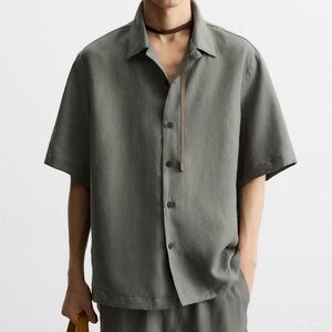 NWOT Zara Men's Teal Linen Short Sleeve Shirt - Size M